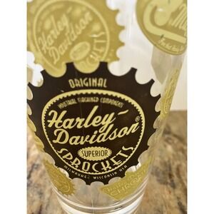 Harley Davidson Superior Sprockets Beer Mugs Set of 3 Clear Gold Black Acrylic